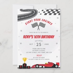 Red Racing Car Anniversaire Fête Invitation