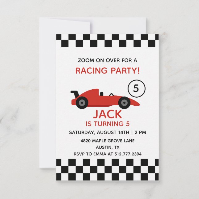 Red Racing Car Birthday • Boys Race Party Invitation (Front)