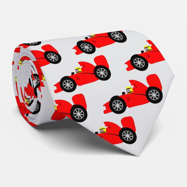Red Racing Car Design Tie (Rolled)