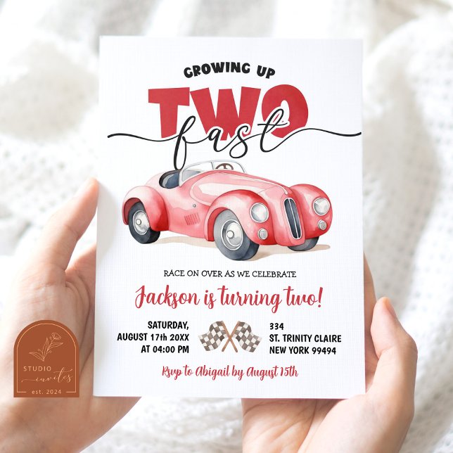 Red Racing Car Deux Fast 2nd Birthday Invitation (Créateur téléchargé)