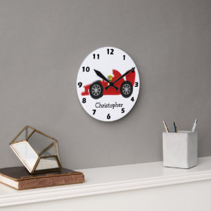 Red Racing Car Just Add Name Round Clock