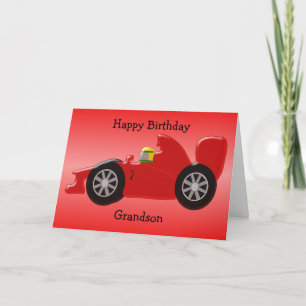 Red Racing Car Personalised Grandson Birthday Card