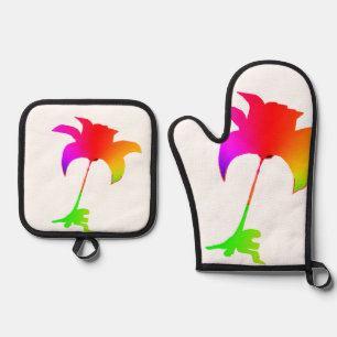 Red Rainbow Floral Oven Mitt & Pot Holder Set