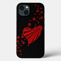 Red Rainbow Heart with Stars on Black