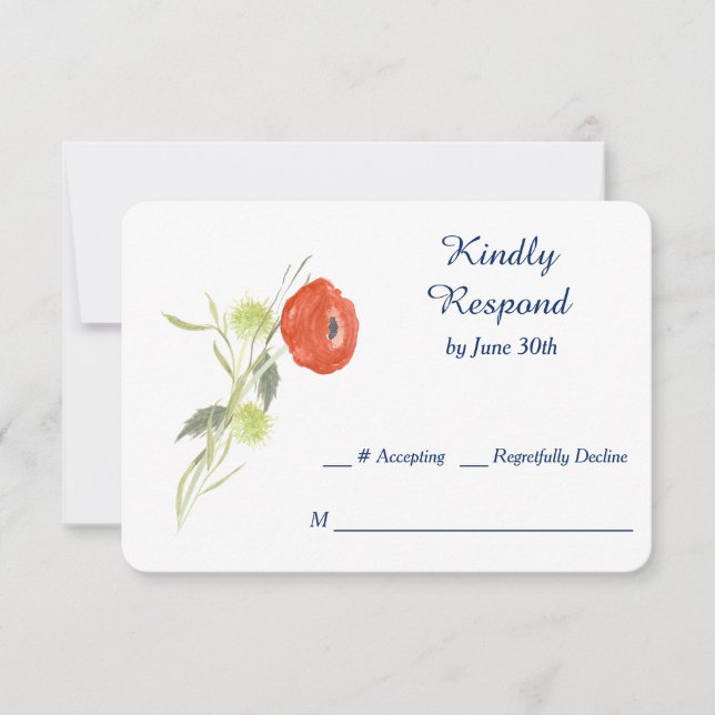 Red Ranuculus Flower Wedding RSVP Card (Front)