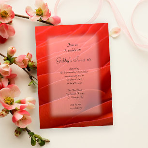Red Ranunculus Petals Sweet 16 Birthday Party Invitation