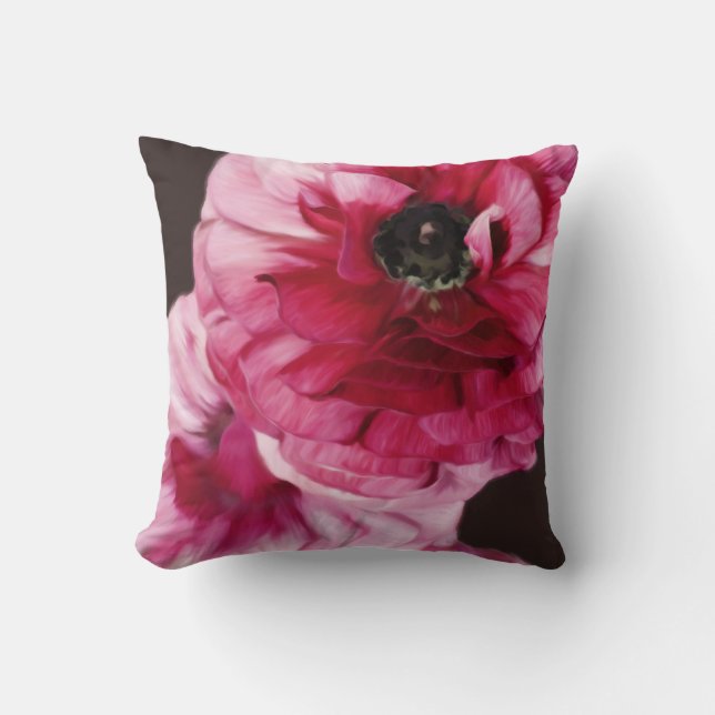 Red Ranunculus Throw Pillow (Front)