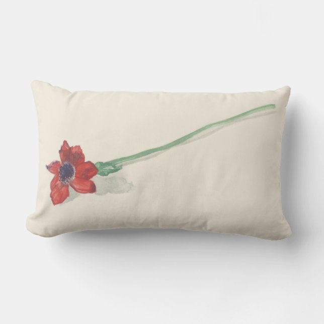 Red ranunculus watercolor lumbar pillow (Front)