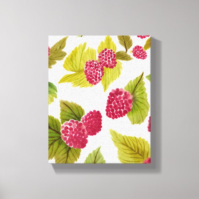 Red Raspberries Watercolor Fruit Modern Canvas Print (Front)