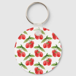 Red Raspberries With Leaves Pattern Keychain