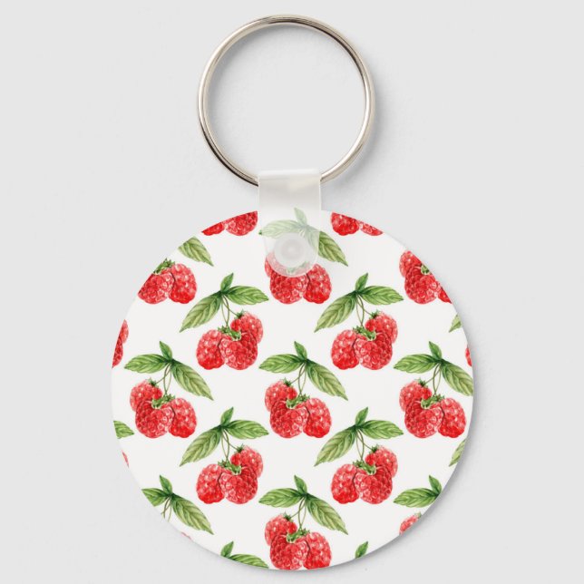 Red Raspberries With Leaves Pattern Keychain (Front)