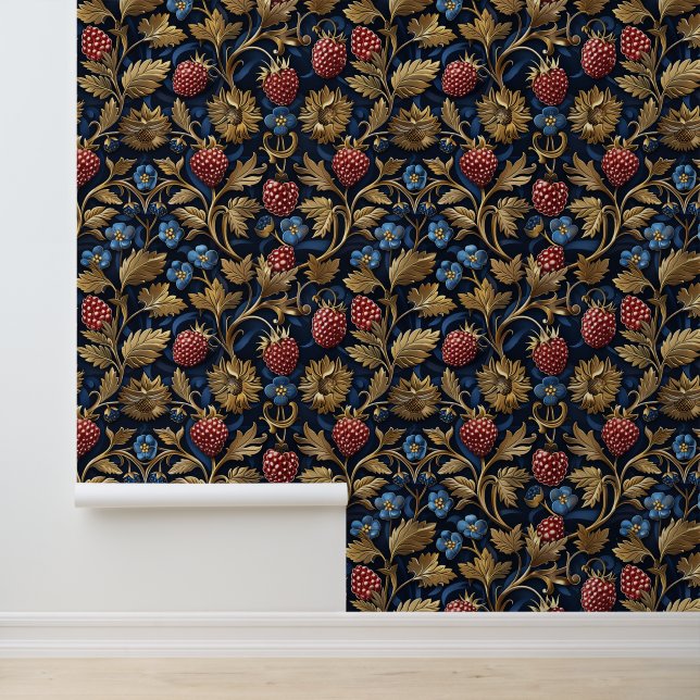 Red Raspberry & Blue Blueberry Golden Leaves Dark  Wallpaper (Application)
