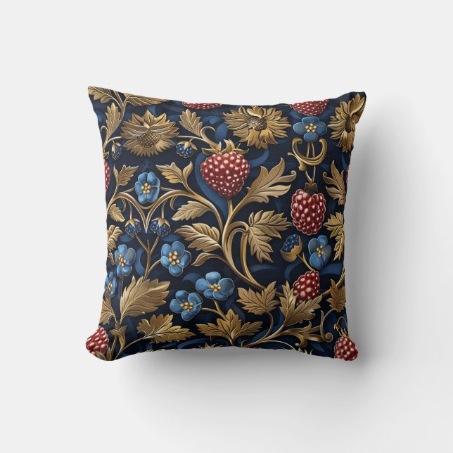 Red Raspberry & Blue Blueberry Royal Farm Style Throw Pillow (Front)