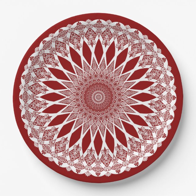 Red Raspberry Tristyns Mandala Paper Plate (Front)