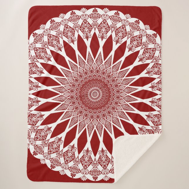 Red Raspberry Tristyns Mandala Sherpa Blanket (Front)
