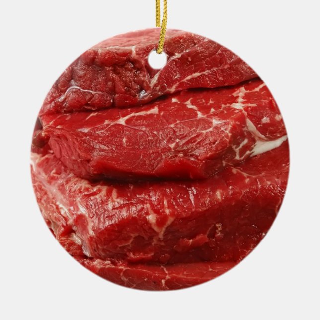 Red Raw Meat Ceramic Ornament (Front)