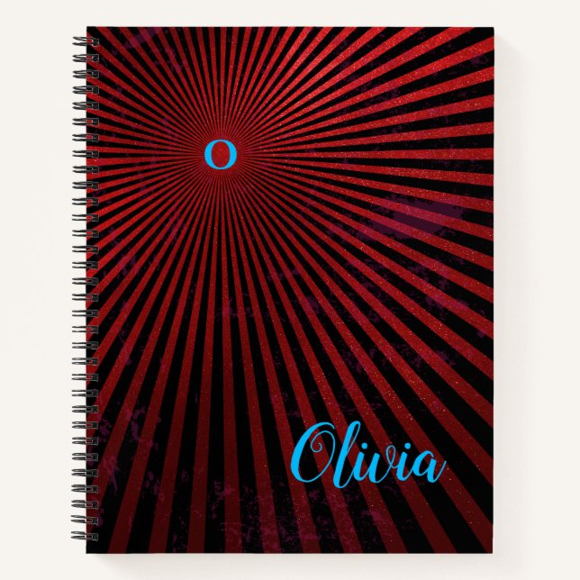 Red Rays Abstract Personalized Notebook (Front)