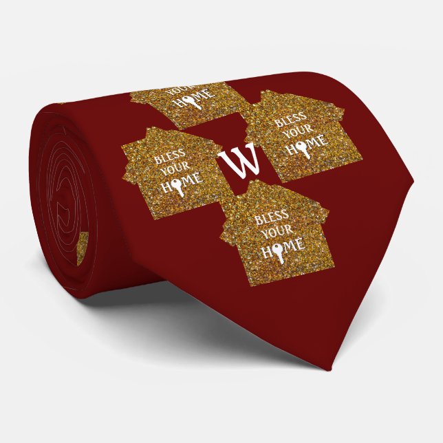 Red Real Estate BLESS YOUR HOME Glitter Monogram Tie (Rolled)