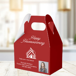 Red Real Estate Business Photo Custom Housewarming Favor Box