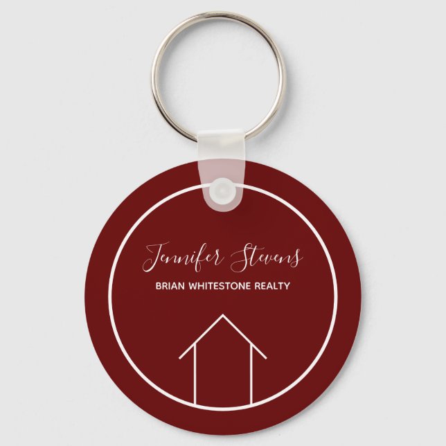 Red Real Estate Company Modern Personalized Realty Keychain (Front)