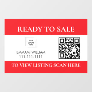 Red Real Estate For Sale QR Code Window Cling