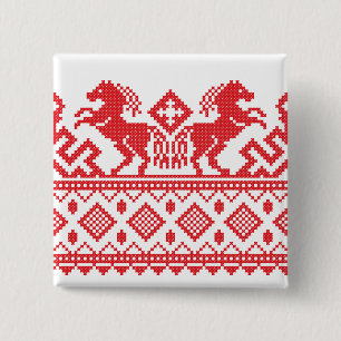 Red rearing horses 2 inch square button