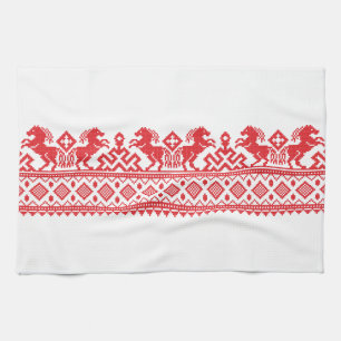 Red rearing horses kitchen towel