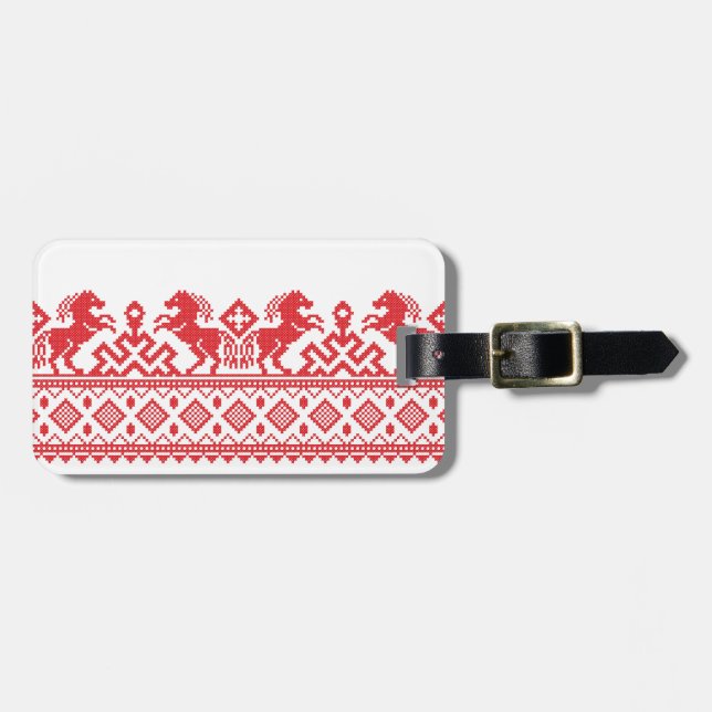 Red rearing horses luggage tag (Front Horizontal)