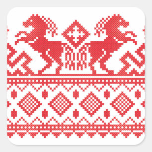 Red rearing horses square sticker