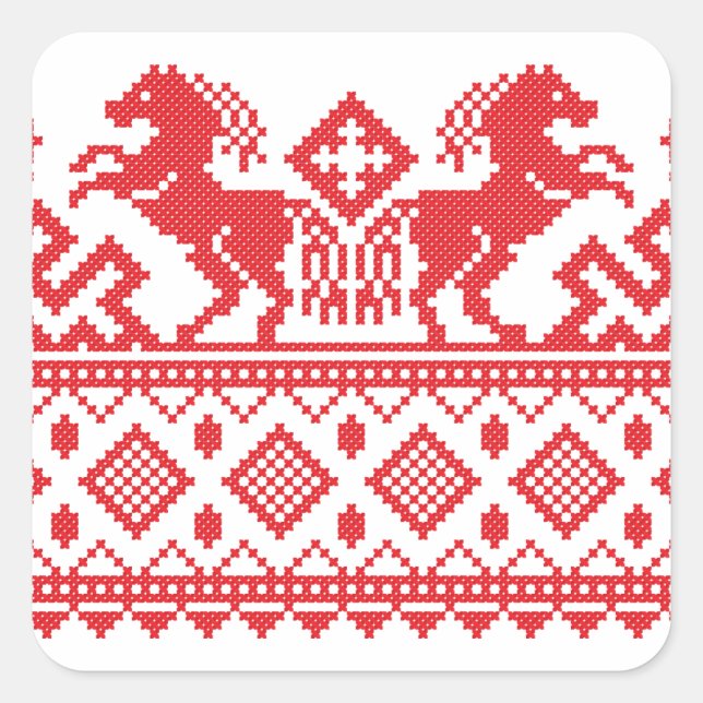 Red rearing horses square sticker (Front)
