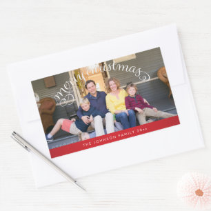 Red Rectangle Merry Christmas Photo Stickers