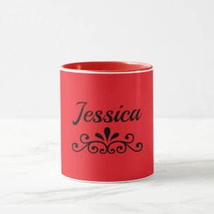 Red-red mug template, black flourish,