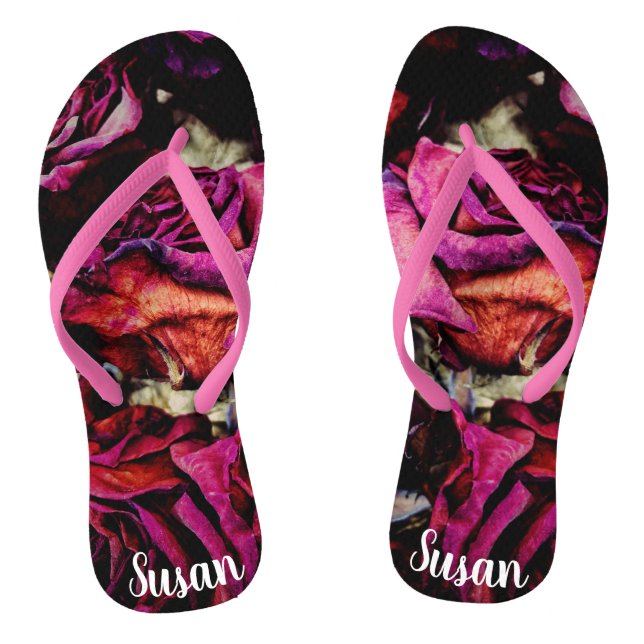 Red Red Roses Floral Flip Flops (Footbed)