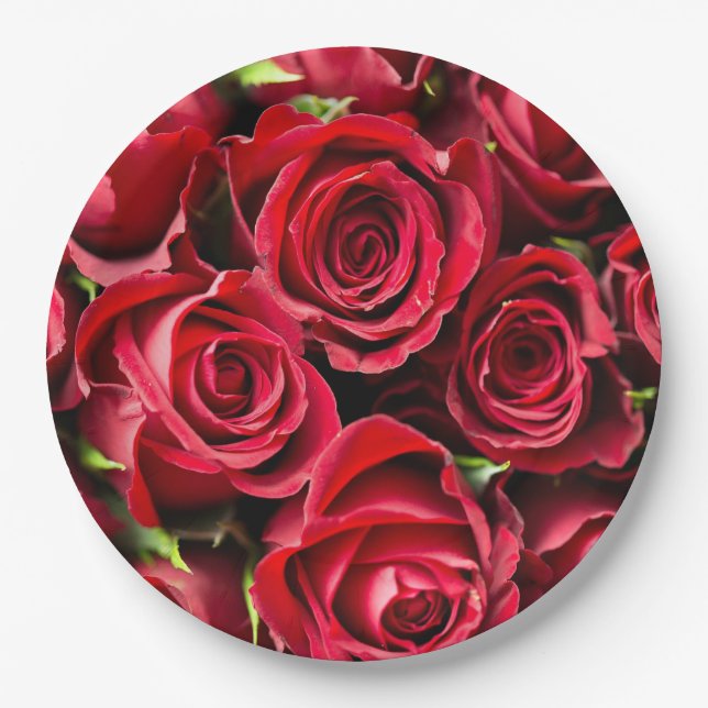 Red, red roses paper plate (Front)