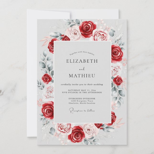 Red Refined Winter Wedding Invitation (Front)