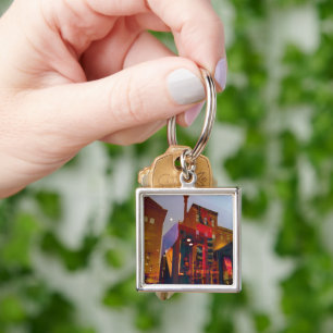 Red reflections on the streets of Philadelphia Keychain