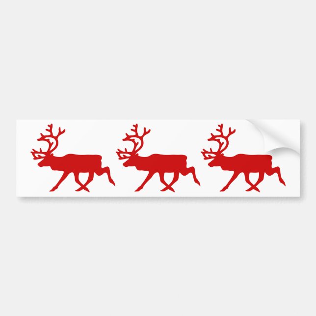 Red Reindeer / Caribou Silhouette Bumper Sticker (Front)