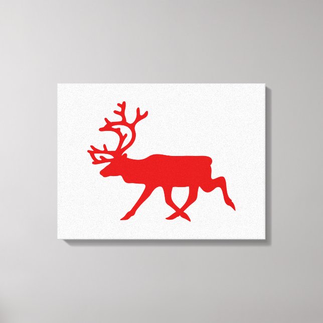 Red Reindeer / Caribou Silhouette Canvas Print (Front)