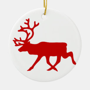 Red Reindeer / Caribou Silhouette Ceramic Ornament