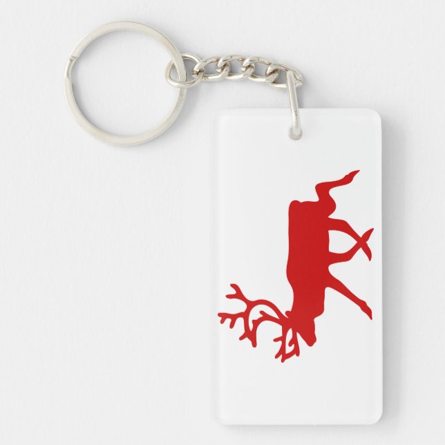 Red Reindeer / Caribou Silhouette Keychain (Front)