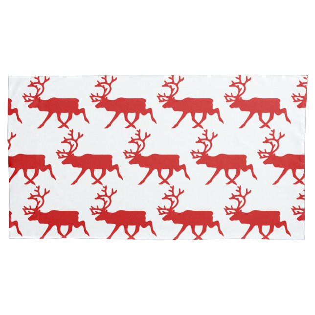 Red Reindeer / Caribou Silhouette Pillowcase (Front-Left)