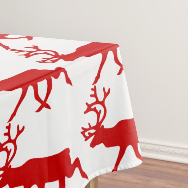 Red Reindeer / Caribou Silhouette Tablecloth (In Situ)