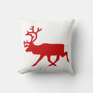 Red Reindeer / Caribou Silhouette Throw Pillow