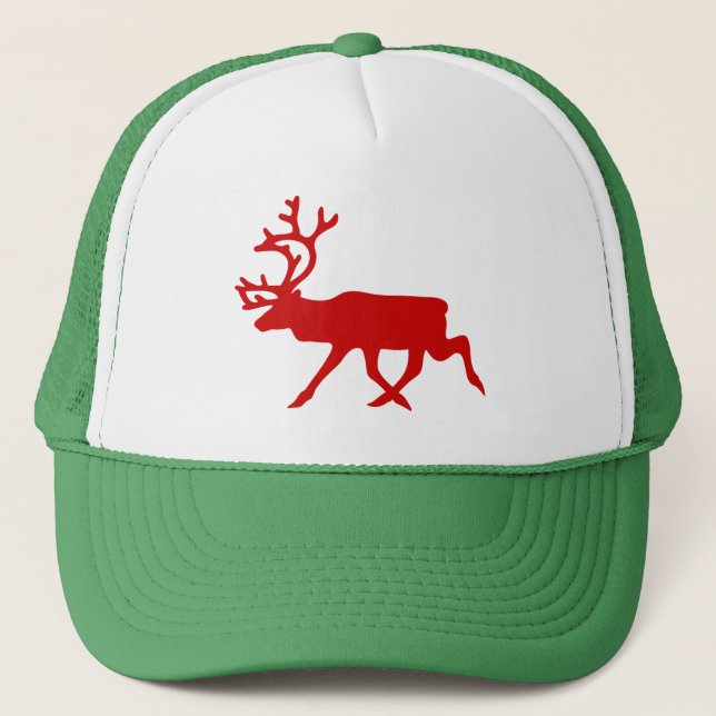 Red Reindeer / Caribou Silhouette Trucker Hat (Front)