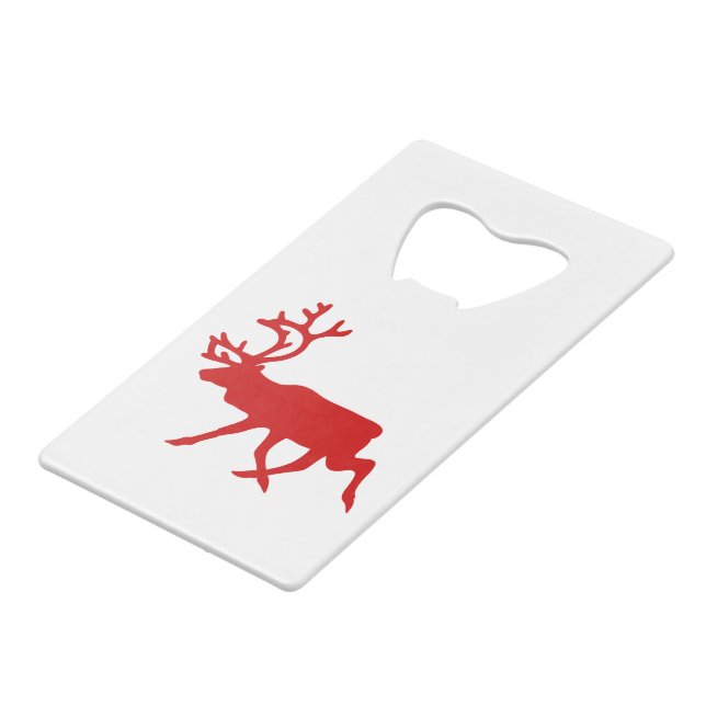 Red Reindeer / Caribou Silhouette Wallet Bottle Opener (Front Angled)