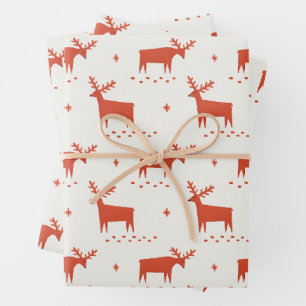 Red Reindeer Christmas Festive Forest Animal Wrapping Paper Sheet