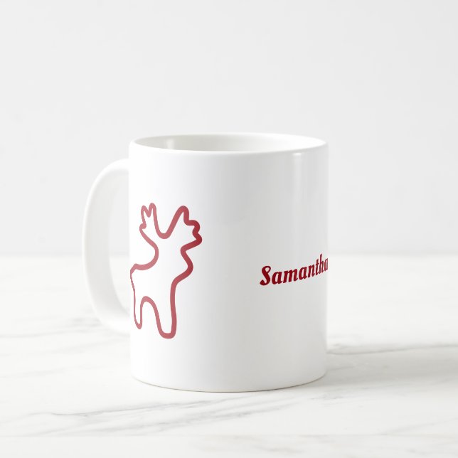 Red Reindeer Contour Personalized Name Coffee Mug (Front Left)