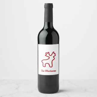 Red Reindeer Contour Personalized Name Wine Label