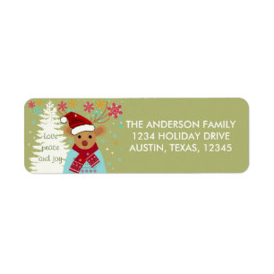 Red Reindeer Cute Vintage Christmas Return Address