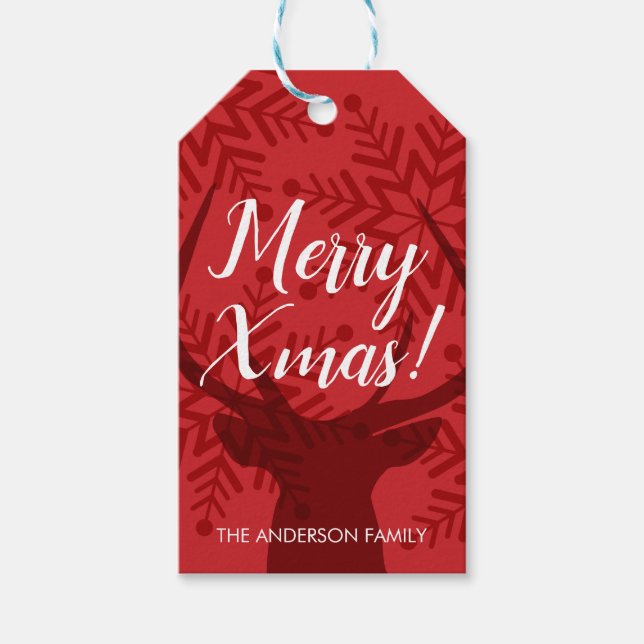 Red Reindeer Gift Tag Christmas (Front)